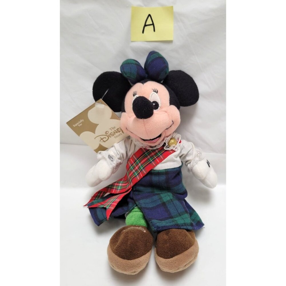 Vintage Disney Store Highland Minnie Mouse 9" Beanbag Plush Doll Tag NOS - Lot A